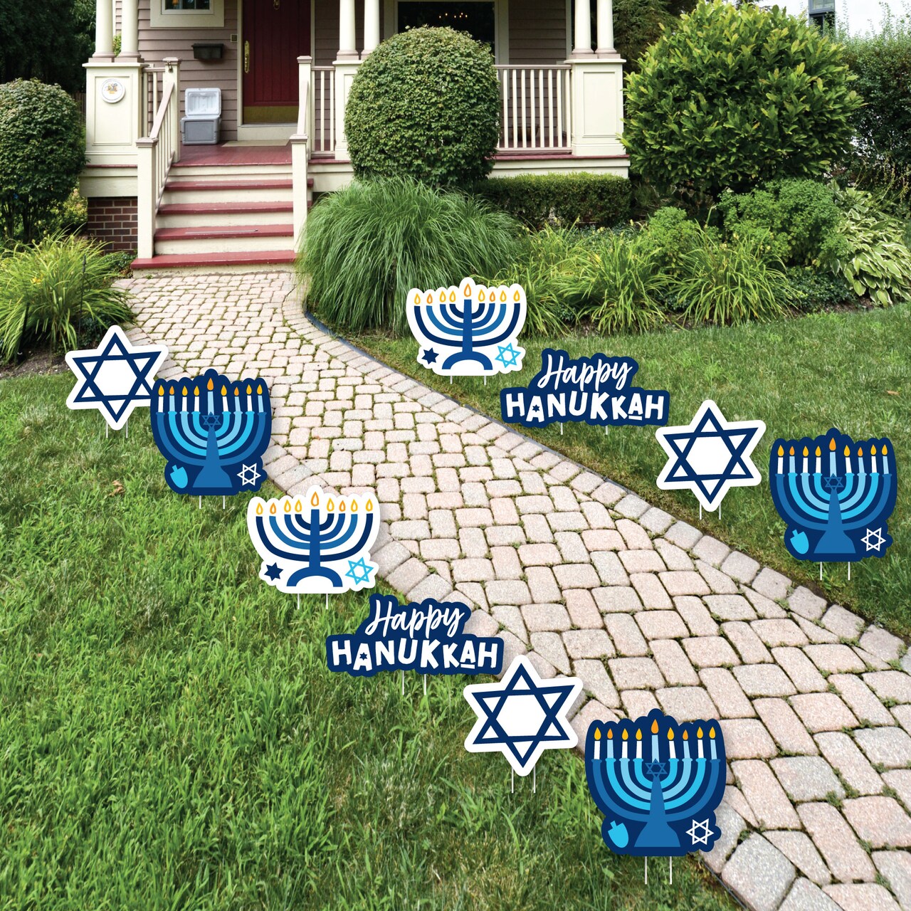 Big Dot of Happiness Hanukkah Menorah - Star of David and Menorah Lawn Decorations - Outdoor Chanukah Holiday Party Yard Decorations - 10 Piece